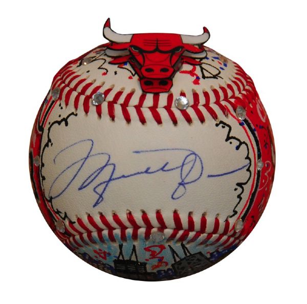 Michael Jordan signed baseball painted by Charles Fazzino, One of a Kind (UDA Hologram) (JSA)