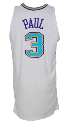 2005-2006 Chris Paul Rookie New Orleans/OKC Hornets Game-Used & Autographed Home Jersey (JSA) 