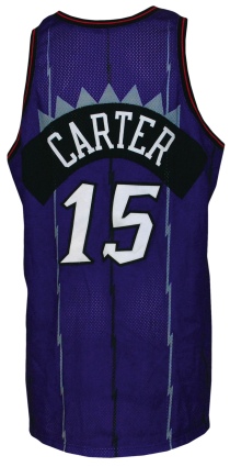1998-1999 Vince Carter Rookie Toronto Raptors Game-Used Road Uniform & Autographed Sneakers (3) (JSA) (Carter Hologram)