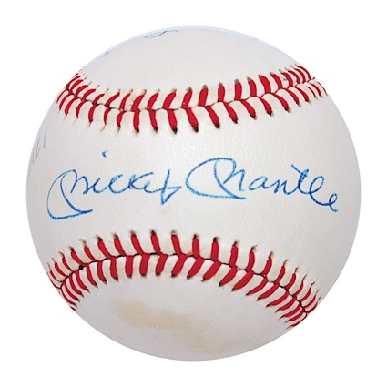 Mickey Mantle, Roger Maris, and Whitey Ford Autographed Baseball from the Whitey Ford Collection (Whitey Ford LOA) (JSA)
