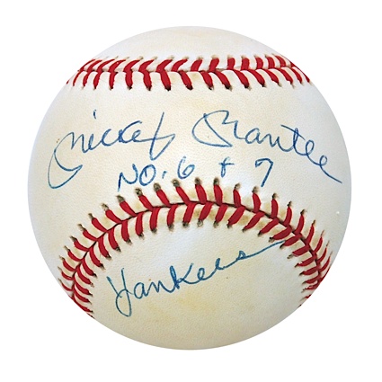 Mickey Mantle Autographed Baseball ("No. 6 + 7" & "Yankees" Inscription) (Upper Deck LOA) (JSA)