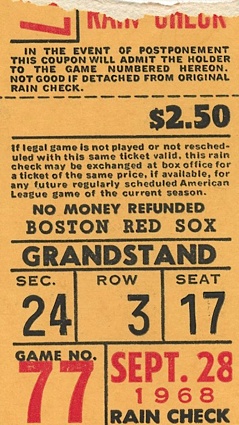 9/28/68 Yankees At Boston Red Sox Ticket Stub (Mantles Final Game)
