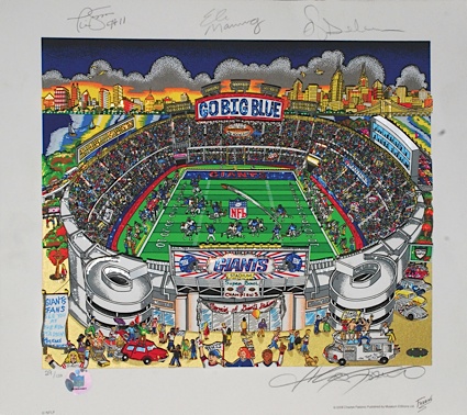 Charles Fazzino Big Blue Limited Edition Pop Art Signed By SB MVPs Manning, Anderson and Simms (NFL Hologram) (Steiner LOA) (JSA)