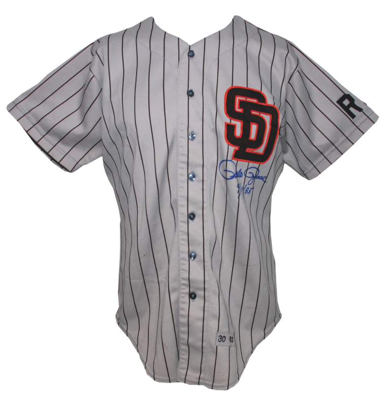 Lot Detail - 1985 Eric Show San Diego Padres Game-Used Road Jersey  Autographed by Pete Rose (JSA)