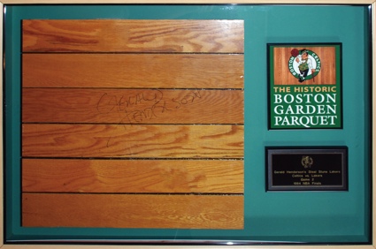 Framed & Autoed Section of the Boston Garden Parquet Floor From the Actual Spot of Gerald Henderson’s Historic Steal in the 84 Finals (Celtics LOA) (B Garden LOA) (JSA)