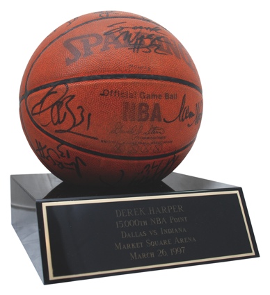 3/26/1997 Derek Harper 15,000th NBA Point Game-Used Basketball Autographed by the 1996-97 Dallas Mavericks (JSA)