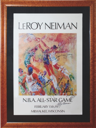 Framed LeRoy Neiman 1977 NBA All-Star Game Poster Autographed by the All-Star Team (JSA)