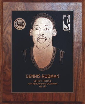 1991-92 Dennis Rodman Detroit Pistons NBA Rebounding Champion Award (Rodman Collection) (Rodman LOA)