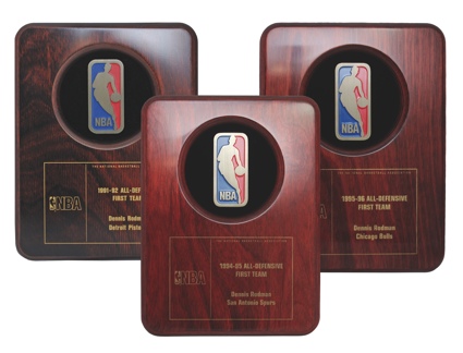 Lot of Dennis Rodman All-Defense First Team Awards (3) (Rodman Collection) (Rodman LOA)