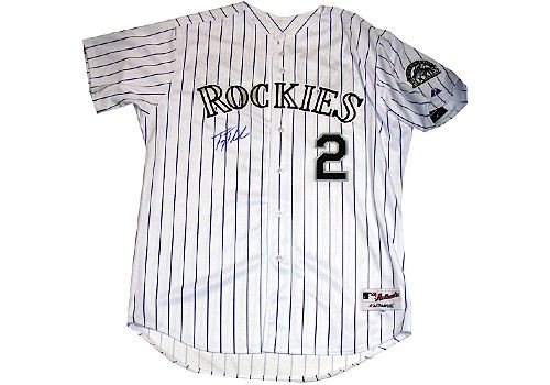 Troy Tulowitzki Autographed Authentic White Pinstripe Rockies Jersey (Signed on the Front) (Steiner COA)