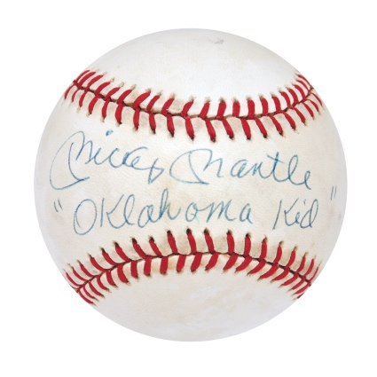Mickey Mantle Single-Signed Baseball Inscribed "Oklahoma Kid" (Tom Catal Mantle Museum Hologram) (Extremely Rare) (Full JSA LOA)