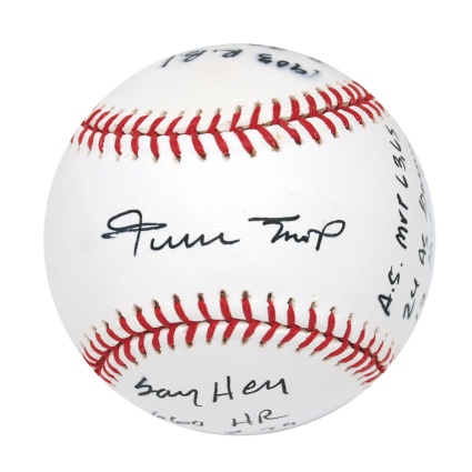 Willie Mays Autographed Career Stat Baseball (Say Hey Authenticated) (JSA)