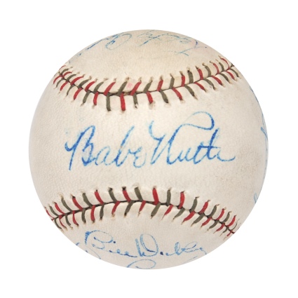 NY Yankees Hall of Famers & All-Time Greats Autographed Baseball with Ruth & Gehrig (JSA)