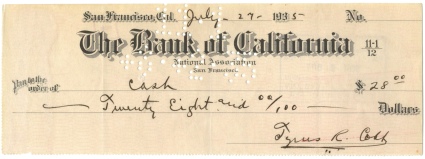 7/27/1935 Tyrus R. (Ty) Cobb Signed Check (JSA)