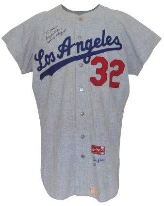 1966 Sandy Koufax Los Angeles Dodgers Game-Used & Autographed Road Flannel Jersey (Cy Young Award Season) (Final Season) (World Series Season) (JSA)