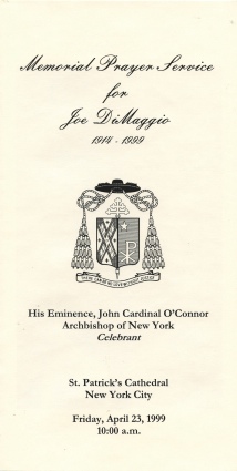 4/23/1999 Joe DiMaggio St. Patricks Cathedral Funeral Pamphlet