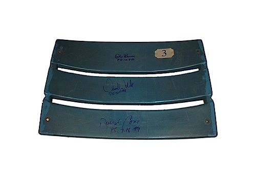 David Cone, David Wells & Don Larsen Triple Signed Authentic Seatback from The Original Yankee Stadium w/ PG Inscrip (Steiner COA)