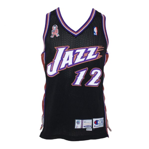2001-02 John Stockton Utah Jazz Game-Used Black Alternate Jersey (Team Letter)