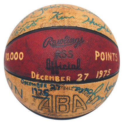 12/27/1975 Julius Dr. J Erving Career 10,000 Point ABA Basketball Autographed by the 1974-75 Nets Team (JSA) (Erving Family LOA)
