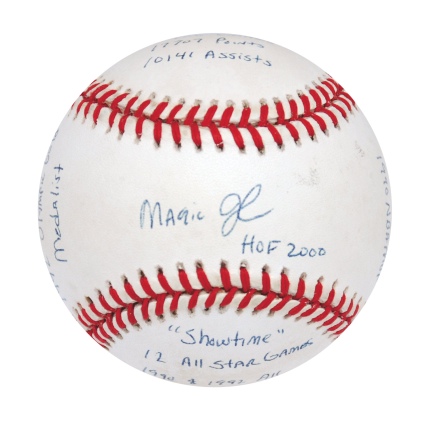 Magic Johnson Autographed & Inscribed Limited Edition Career Stat Baseball (JSA)