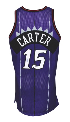 1998-99 Vince Carter Rookie Toronto Raptors Game-Used & Autographed Road Uniform (2) (JSA)