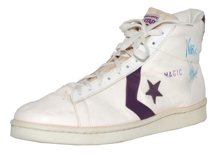 Earvin "Magic" Johnson Los Angeles Lakers Game-Used & Autographed Sneaker (JSA) (Erving Family LOA)