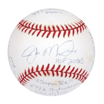 Joe Montana Autographed & Inscribed Limited Edition Career Stat Baseball (JSA)