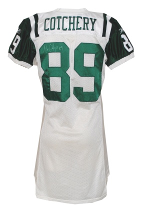 2004 Jerricho Cotchery Rookie NY Jets Game-Used & Autographed Road Jersey (JSA) (Jets COA)