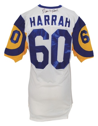 1985 Dennis Harrah LA Rams Game-Used & Autographed Road Jersey (JSA) (Team Repairs)