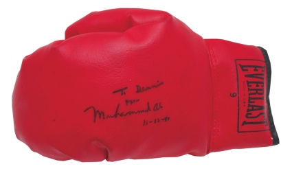 Muhammad Ali Autographed Boxing Glove & Framed Muhammad Ali Photo Inscribed to Dennis Rodman (Rodman LOA) (JSA)