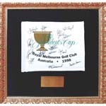 Framed 1998 Presidents Cup Team Autographed Golf Flag with Tiger Woods (JSA) (Hershiser LOA)