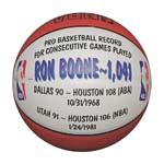 1/24/1981 Ron Boone Pro Basketball Record for Consecutive Games Played (1,041) Game Basketball (Boone LOA)