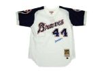 Hank Aaron 1974 M&N Home Atlanta Braves Jersey (Signed on the Front)