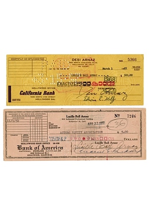 “I Love Lucy” Lucille Ball & Desi Arnaz Signed Personalized Checks (2) (JSA)
