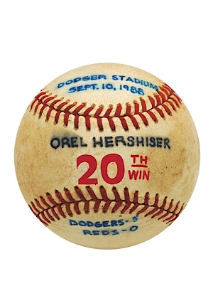 9/10/1988 Orel Hershiser LA Dodgers 20th Win Game-Used Baseball (Hershiser LOA) (Cy Young & Championship Season) 