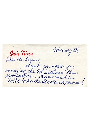 2/13/1964 Letter from Julie Nixon on Beatles 1st Appearance on "The Ed Sullivan Show" (JSA)