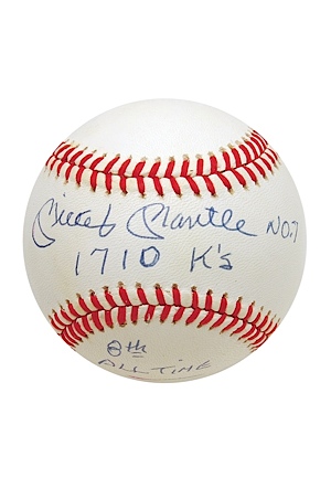Mickey Mantle Single-Signed Baseball Inscribed "1710 Ks 8th All-Time" (JSA) (Rare Inscription)