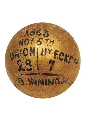 11/5/1863 Union vs. Henry Eckford Trophy Baseball (Civil War Era Baseball in New York) (Rare)