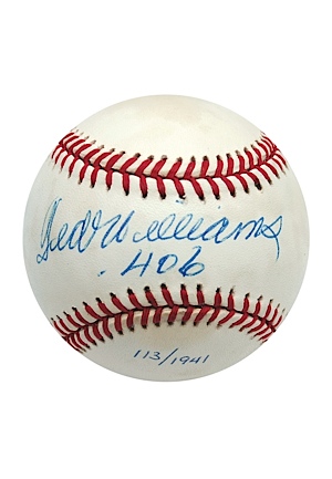 Ted Williams Single-Signed LE Baseball Inscribed "406" (JSA)