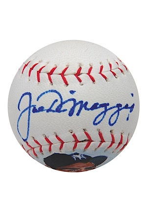 Joe DiMaggio Autographed Mini Baseball Hand Painted by Jolene Jesse (JSA)