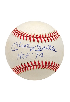 Mickey Mantle Single-Signed Baseball Inscribed "HOF 74" (JSA)