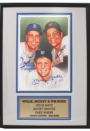 Framed Willie, Mickey & The Duke Autographed Rendering (JSA)
