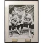 Framed Babe Ruth & Lou Gehrig Autographed Cuts & Photo Display Piece (Full JSA LOA)