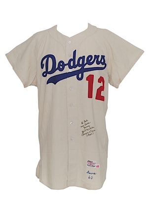 1960 Tommy Davis Rookie Los Angeles Dodgers Game-Used & Autographed Home Flannel Jersey (JSA)