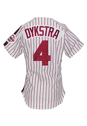 1989 Lenny Dykstra Philadelphia Phillies Game-Used Home Jersey with 1991-96 Game-Used Bat (2) (PSA/DNA)