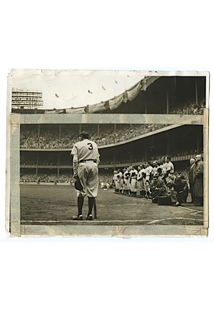 June 13th, 1948 "The Babe Bows Out" Nat Feins Original & Actual Wire Photograph Published in the NY Herald Tribune (JSA) (Fein LOAs) (Most Historic Photo in Sports History)