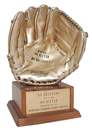 1962 Bo Belinsky Rawlings No Hitter Trophy with Award-Plaque (2)