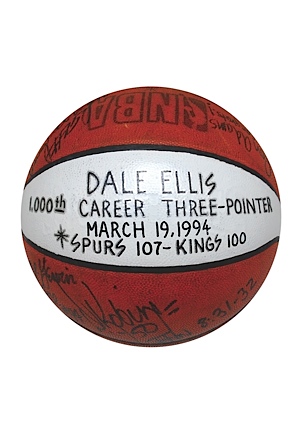 3/19/1994 Dale Ellis 1,000th Career 3-Pointer Game Basketball Autographed by the 1993-94 Spurs Team (Ellis LOA) (JSA)