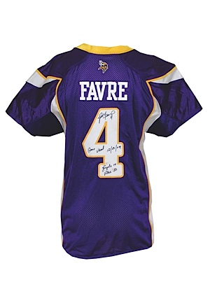 12/13/2009 Brett Favre Minnesota Vikings Game-Used & Autographed Home Jersey (Favre LOA) (Photo & Video Match) (JSA) (Unwashed)