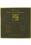 NY Rangers 1931-32 Team Roster Plaque (8"x8") (Brown with Gold Text and Border) (Rangers locker room)